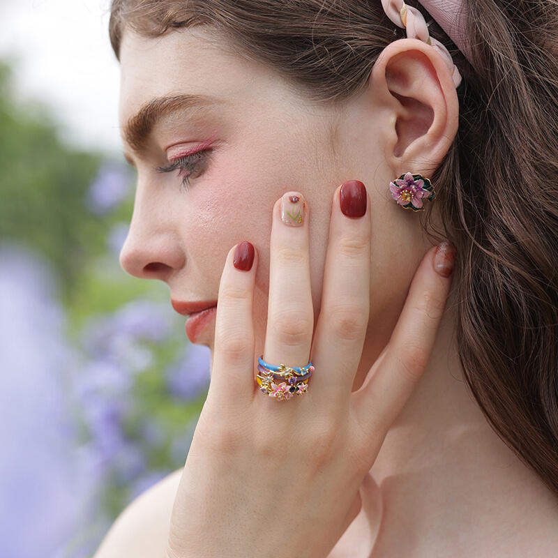 Jeulia "Lotus Flowering" Water Lilies Inspired Enamel Sterling Silver Earrings