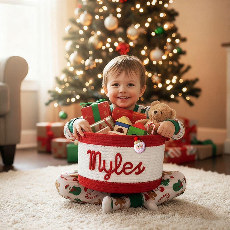 Panier de rangement personnalisé avec nom pour cadeaux de Noël Cadeau intéressant pour les enfants