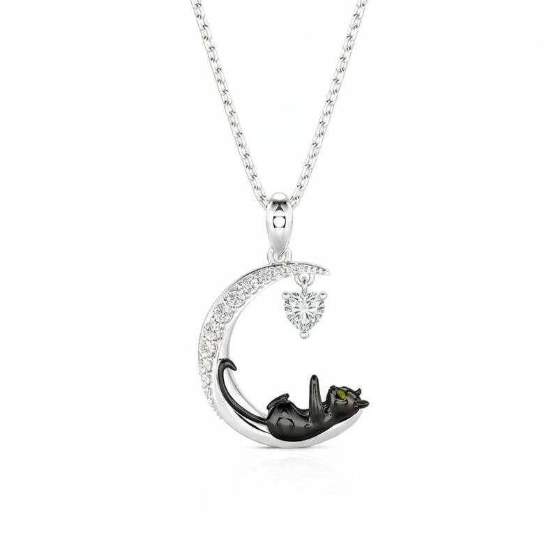 Jeulia Moon Huggers Custom Birthstone Cat Necklace