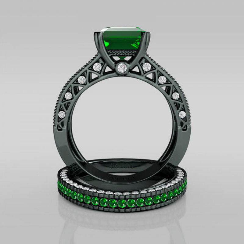 Jeulia Vintage Asscher Cut Sterling Silver Ring Set