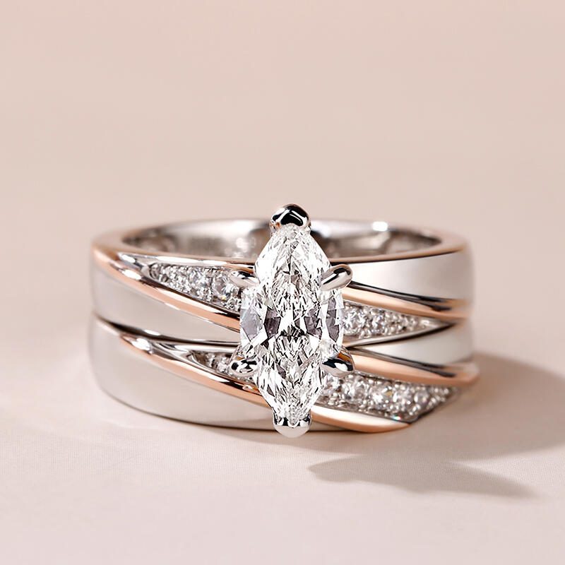 Jeulia Anillos De Plata Esterlina Diagonal Marquesa Set De Con Piedra