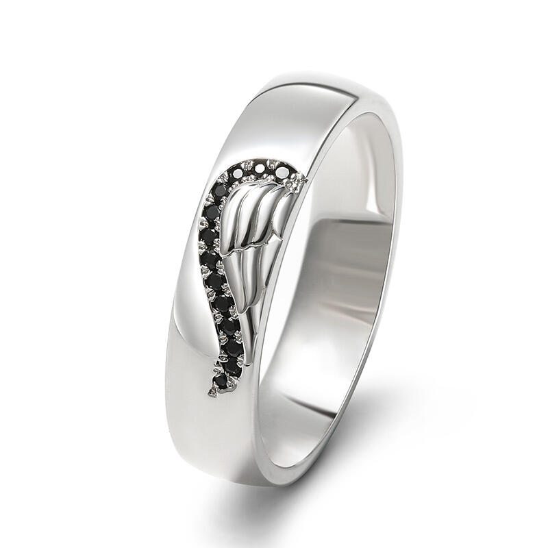 Jeulia Angel Wing Creative Engraved Sterling Silver Men's Band
