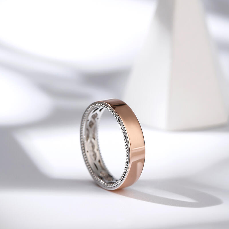 Jeulia Anillo de plata esterlina tallado en dos tonos de flores y hojas para hombre