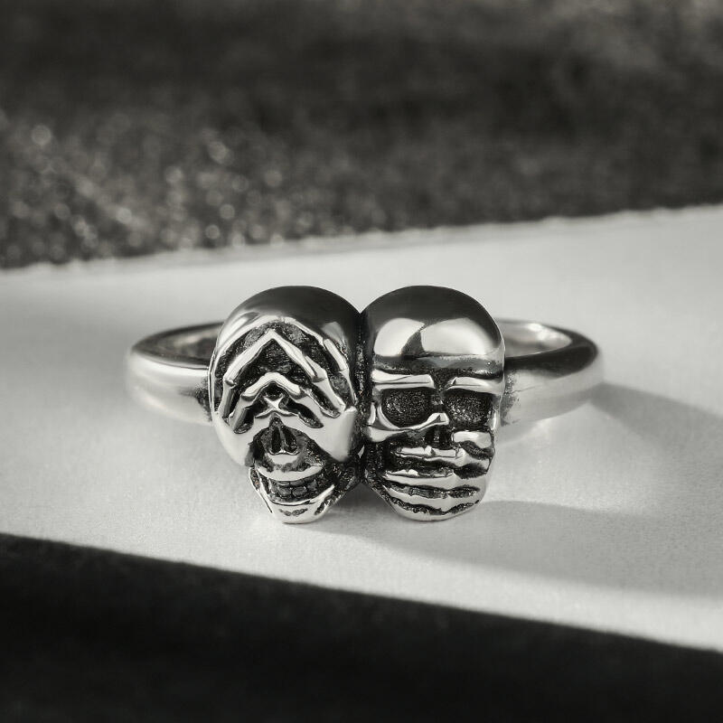 Jeulia "See No Evil & Speak No Evil" Skull Sterling Silver Ring
