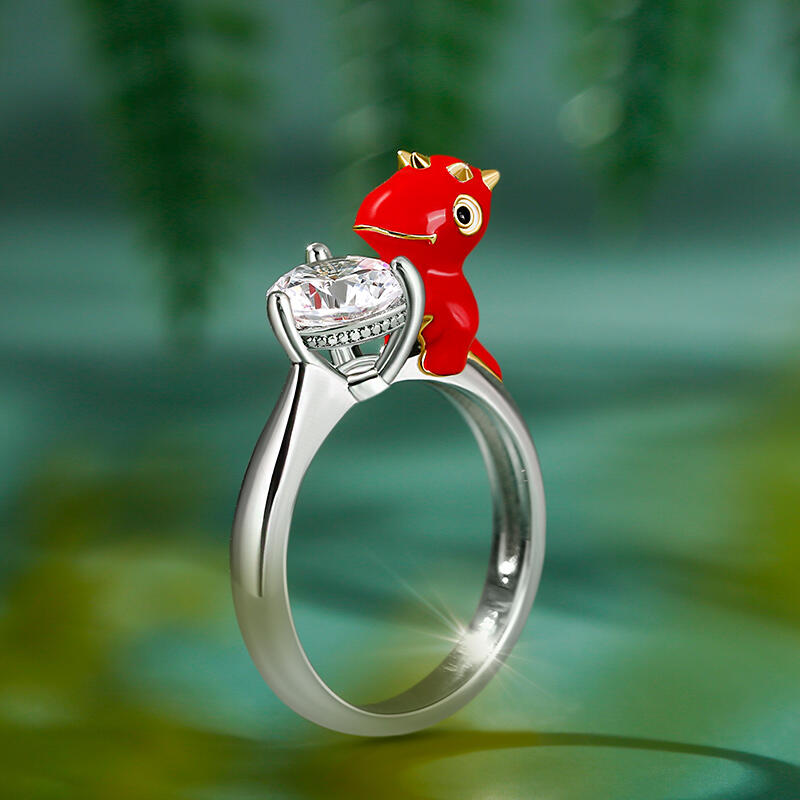 Jeulia Hug Me "Låt oss Spela" Dinosaurie Rundt Skuret  Sterling Silver Ring