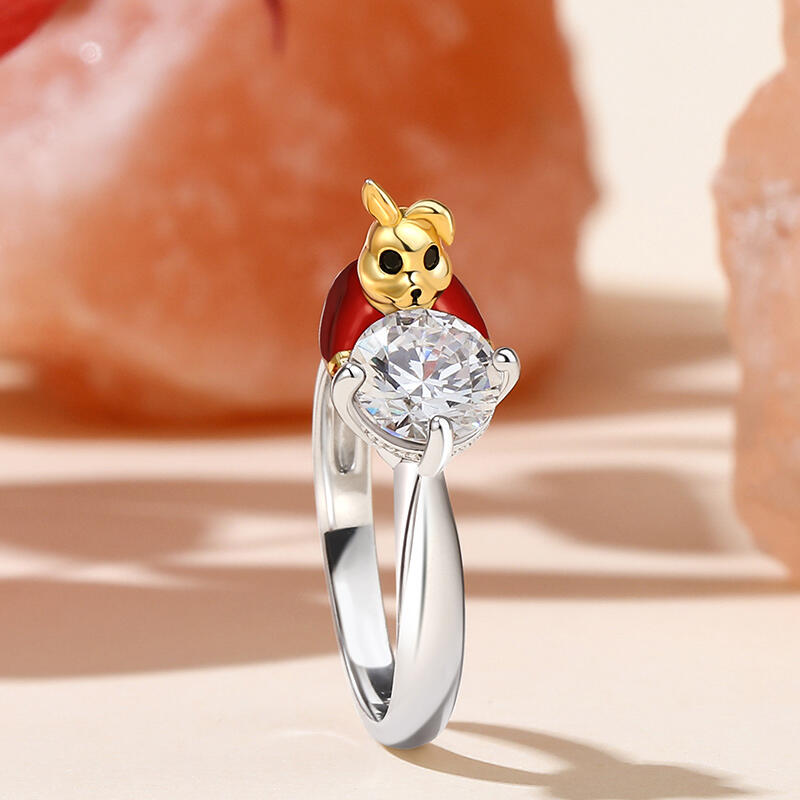 Jeulia Hug Me "Mr. Rabbit" Round Cut Sterling Silver Ring