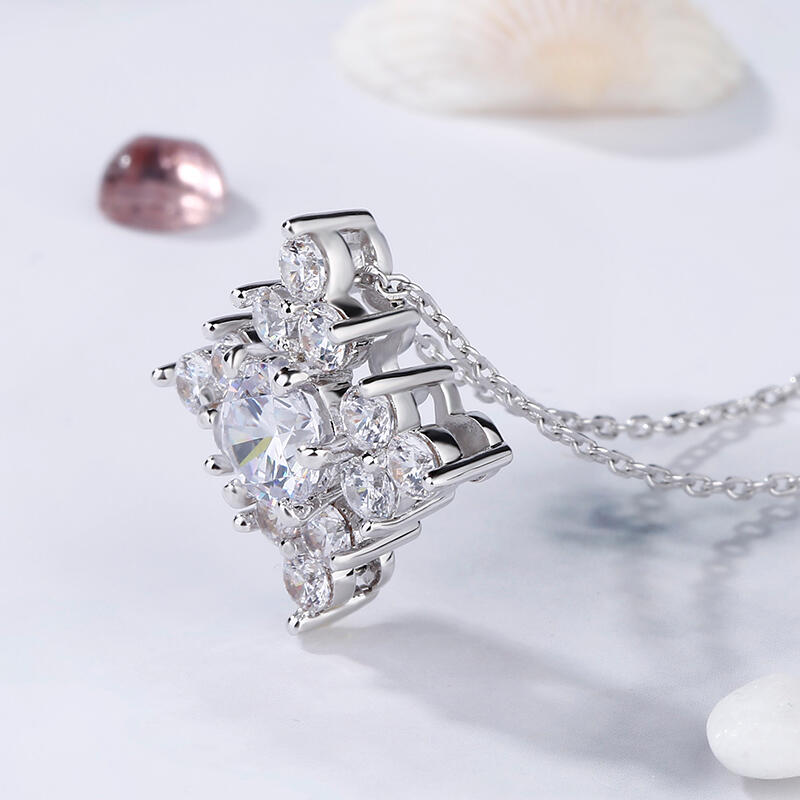 Jeulia Funkelnd Cluster Rundschliff Sterling Silber Halskette