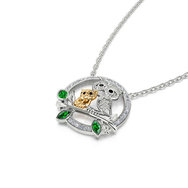 Jeulia "Always by My Side" Mother and Baby Cute Owls Round Sterling Silver Necklace