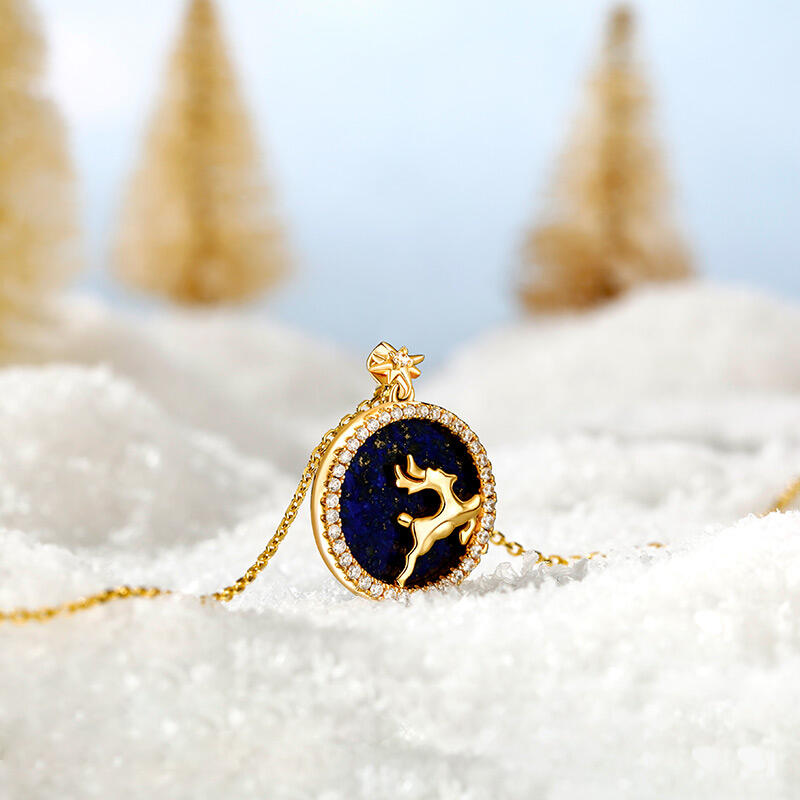 Jeulia Colar de natal de prata esterlina com design de pingente de alce lazurita