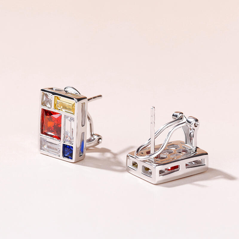 Jeulia Brincos de prata pura inspirados na composição de mondrian