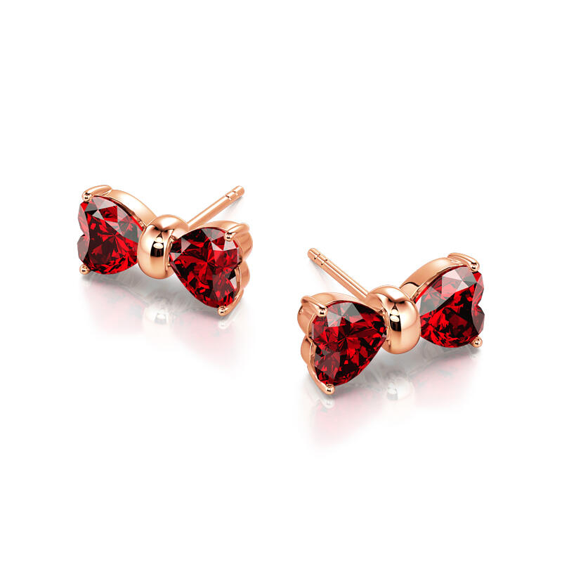 Jeulia "Lovable Bow" Heart Cut Sterling Silver Stud Earrings