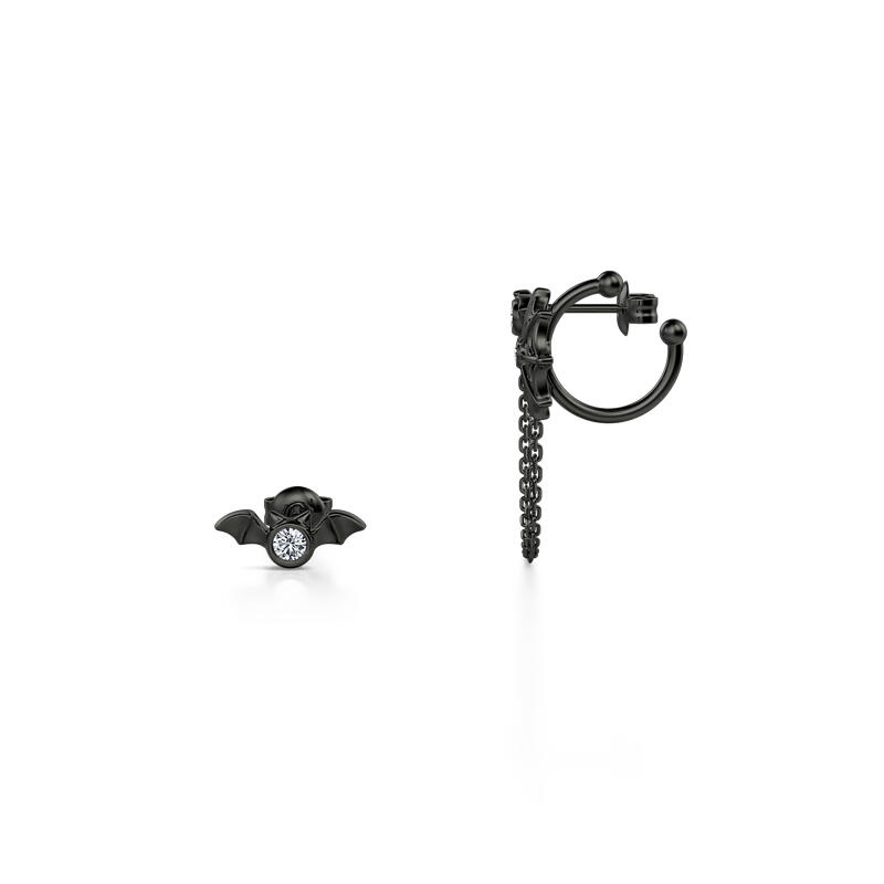 Jeulia "Black Tale" Bat & Spider Web Mismatched Sterling Silver Earrings