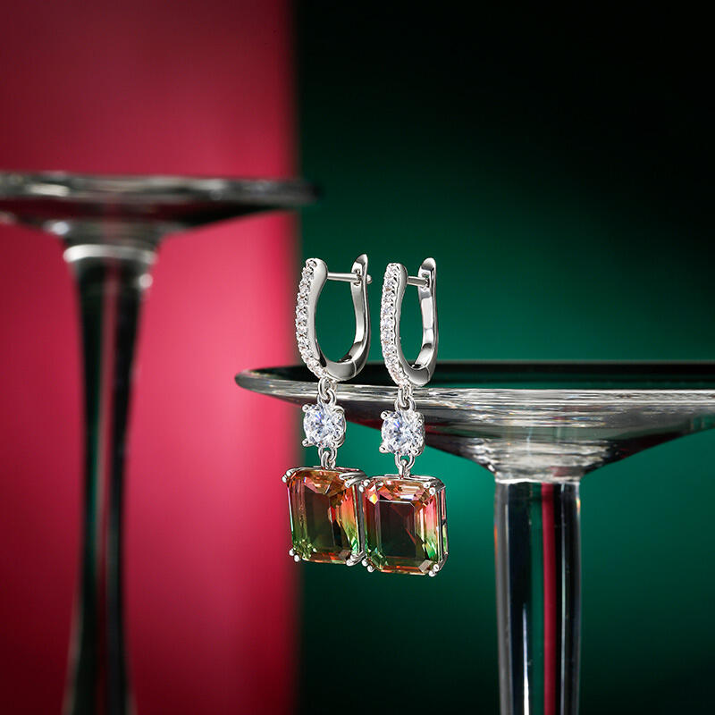 Jeulia Classic Emerald Cut Sterling Silver Watermelon Earrings