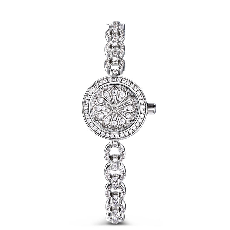 Jeulia "Dazzling Brilliance" Round Case Quartz Watch with Chain Bracelet Strap