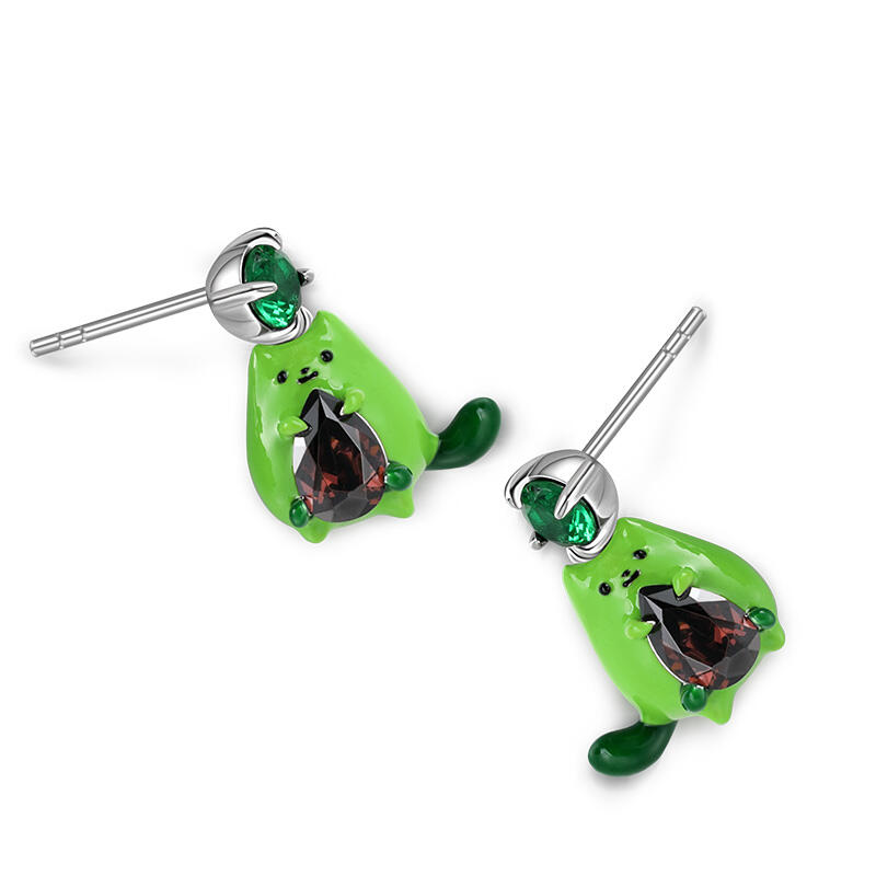 Jeulia Hug Me アボカドキャット エナメル スターリングシルバー イヤリング