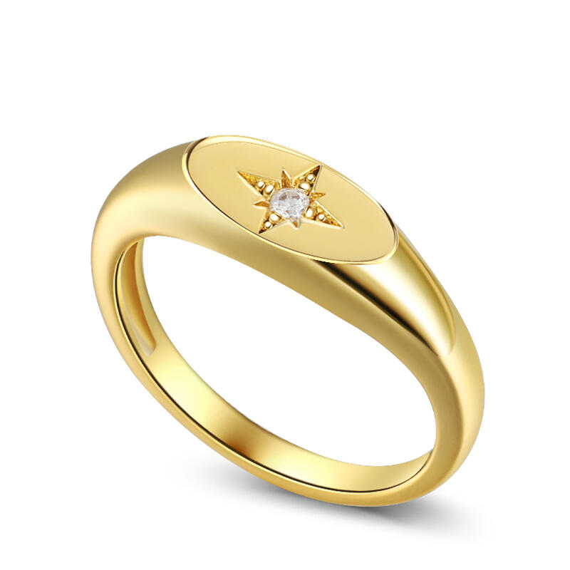 Jeulia Oval Star Signet Sterling Silver Ring