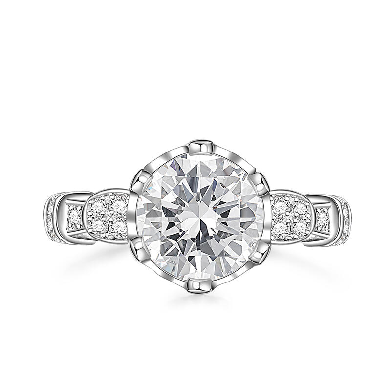 Jeulia Anel de noivado de corte redondo clássico em prata de lei