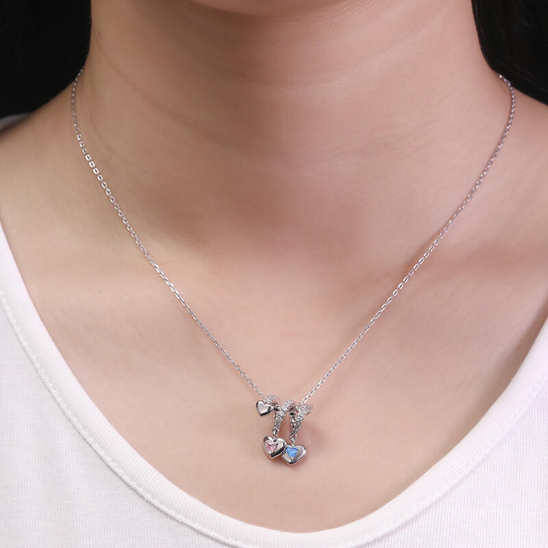 Jeulia "Heart to Heart" Custom Arrow Birthstone Necklace Silver Engravable