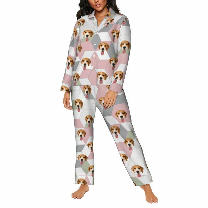 Pyjama personnalisé avec photo d'animal de compagnie, motif géométrique simple et élégant, cadeau pour elle