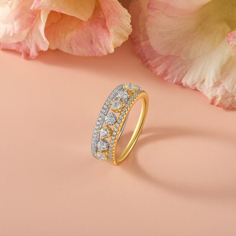 Jeulia Unique Dewdrop Two Tone Puzzle Ring Set