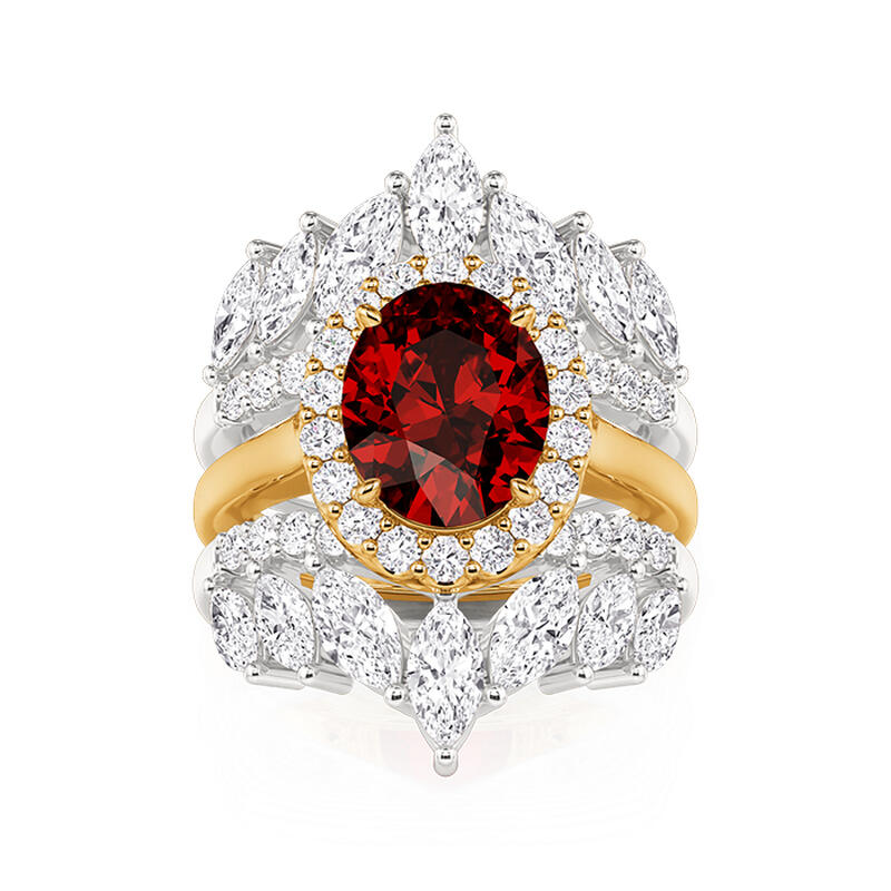 Jeulia Gorgeous Halo Oval Cut Red Stone Ring Set 3PCS