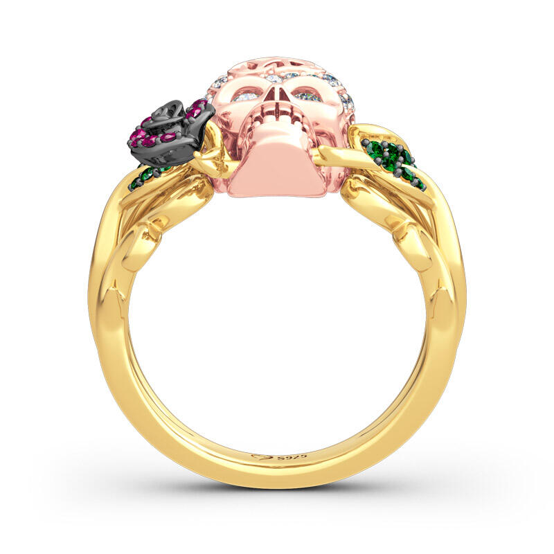 Jeulia Anillo Con Calavera De Plata Esterlina Rosa
