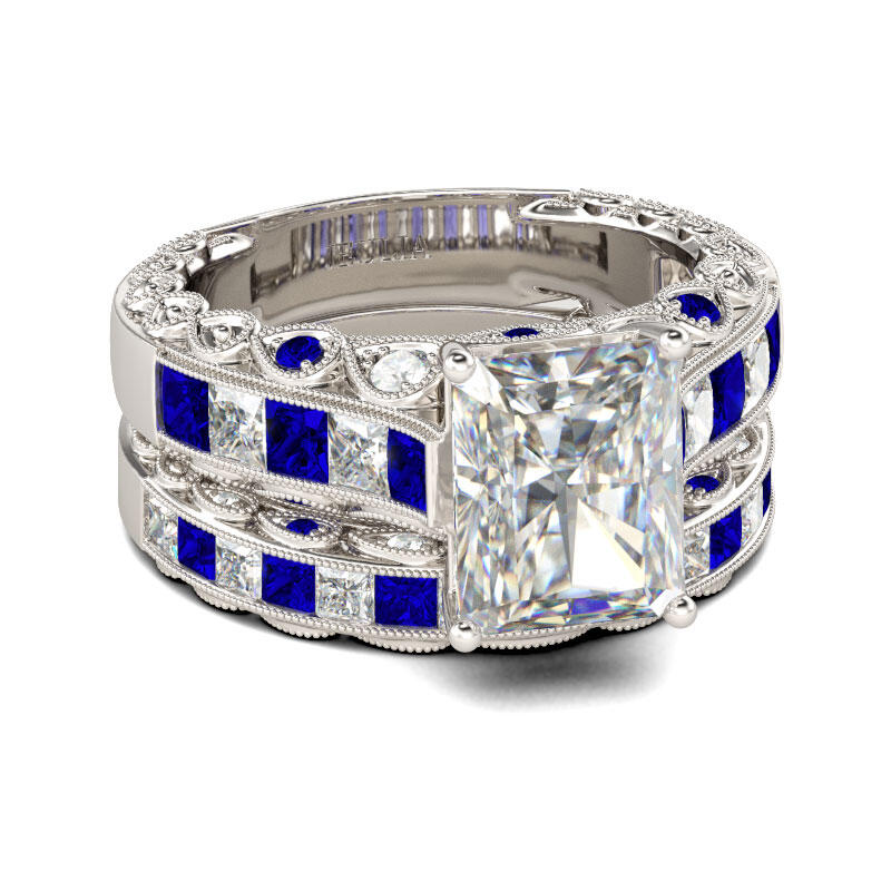 Jeulia Art Deco Radiant Cut Sterling Silver Ring Set