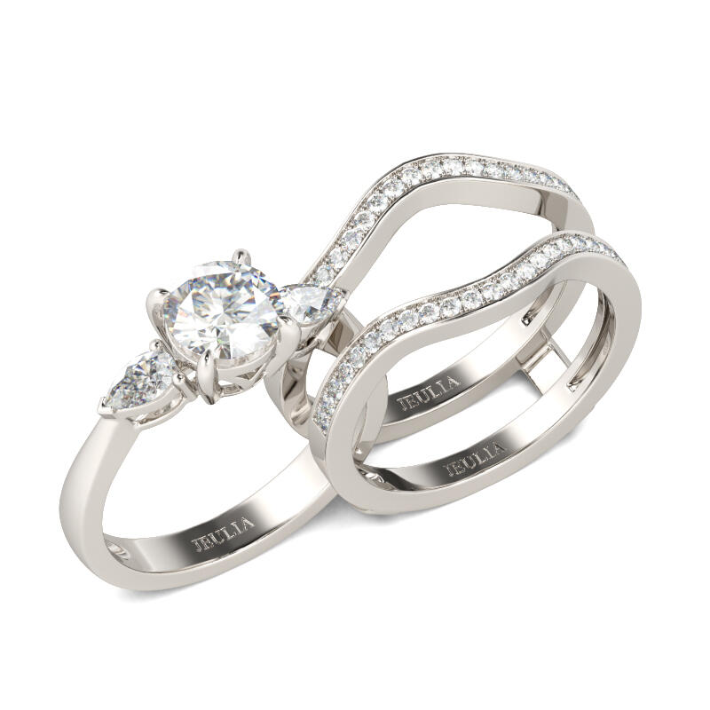 Jeulia Three Stone Round Cut Sterling Silver Enhancer Ring Set