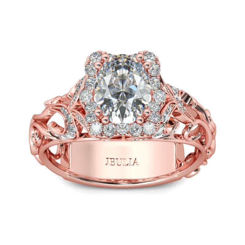 Jeulia Rose Gold Tone Halo Oval Cut Sterling Silver Ring