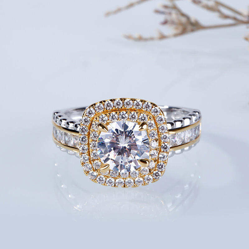 Jeulia Double Halo Round Cut Sterling Silver Ring