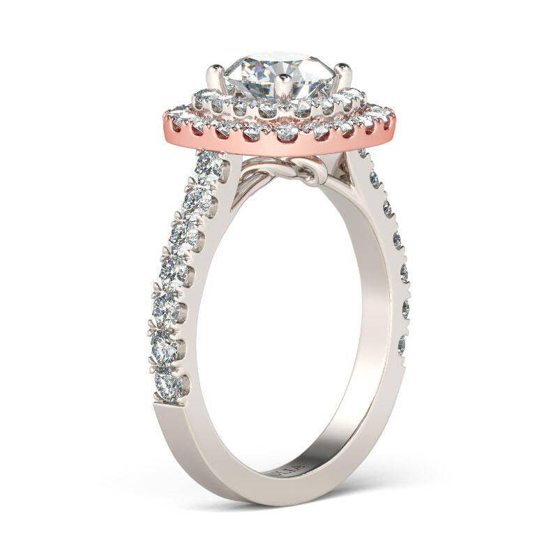 Jeulia Anillo Clásico Con Halo De Dos Tonos De Talla Redonda En Plata De Ley