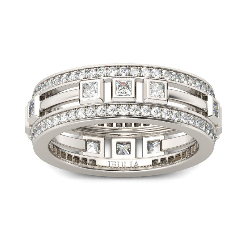 Jeulia Split Shank Princess Cut Sterling Silver Men's Band