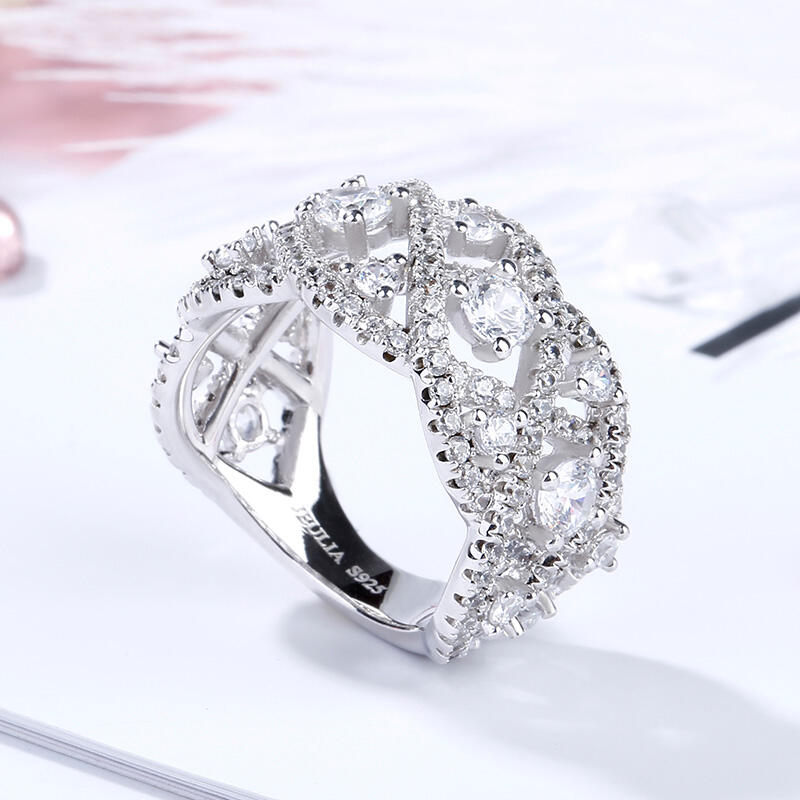 Jeulia Intertwined Round Cut Sterling Silver Women's Band