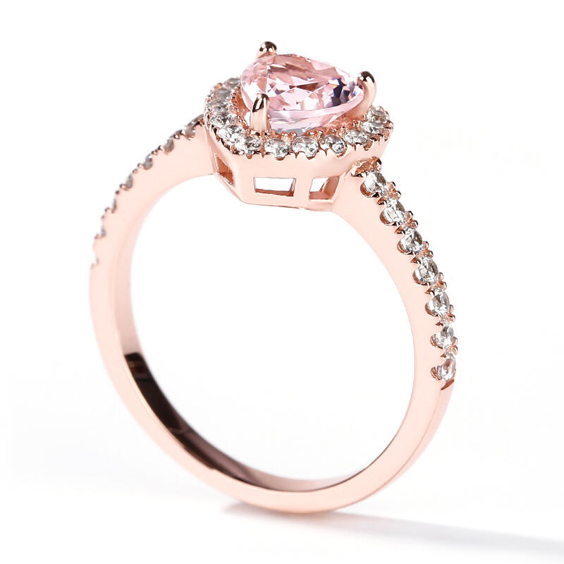 Jeulia Halo Heart Cut Synthetic Morganite Sterling Silver Ring