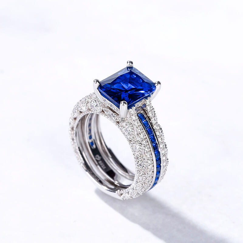 Jeulia Set De Anillo Intercambiable De Corte Radiante En Plata De Ley