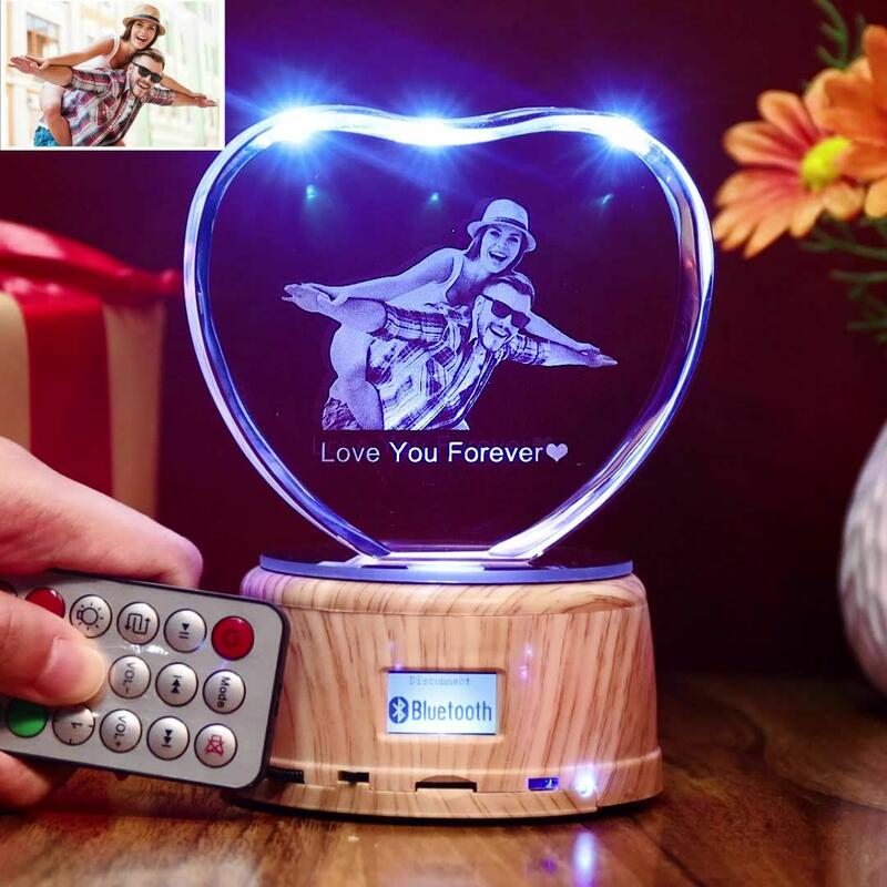 Lampe en cristal personnalisée avec photo 3D et forme de coeur