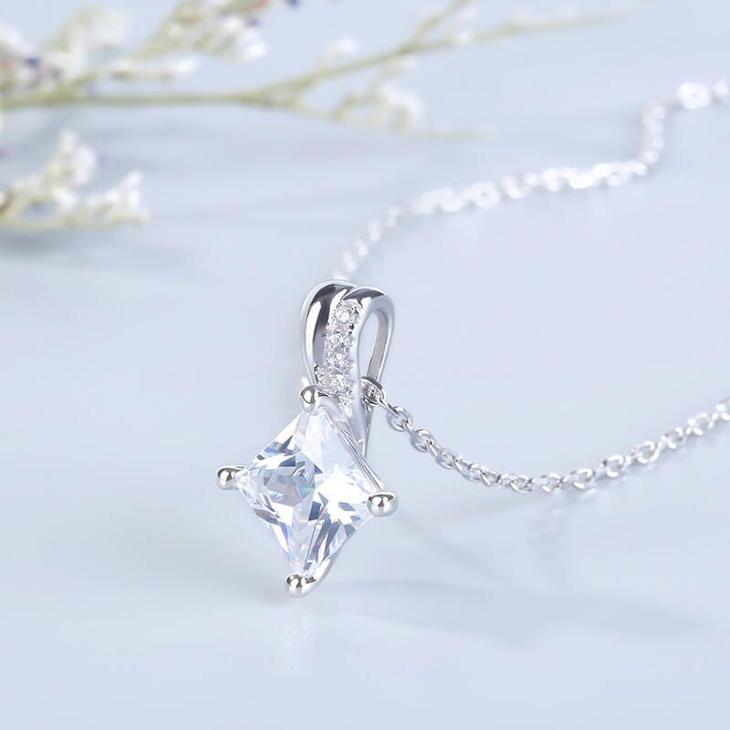 Jeulia Square Sterling Silver Pendant Necklace