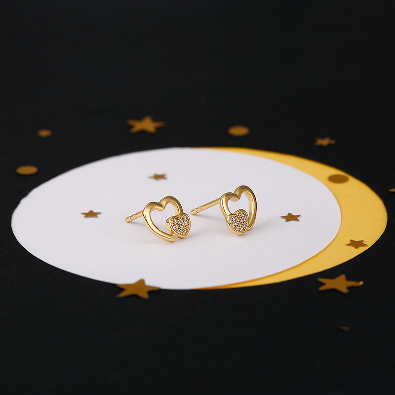 Jeulia "Better Together" Heart-shaped Sterling Silver Children's Earrings