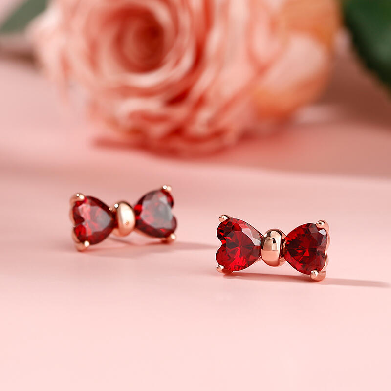 Jeulia "Lovable Bow" Heart Cut Sterling Silver Stud Earrings
