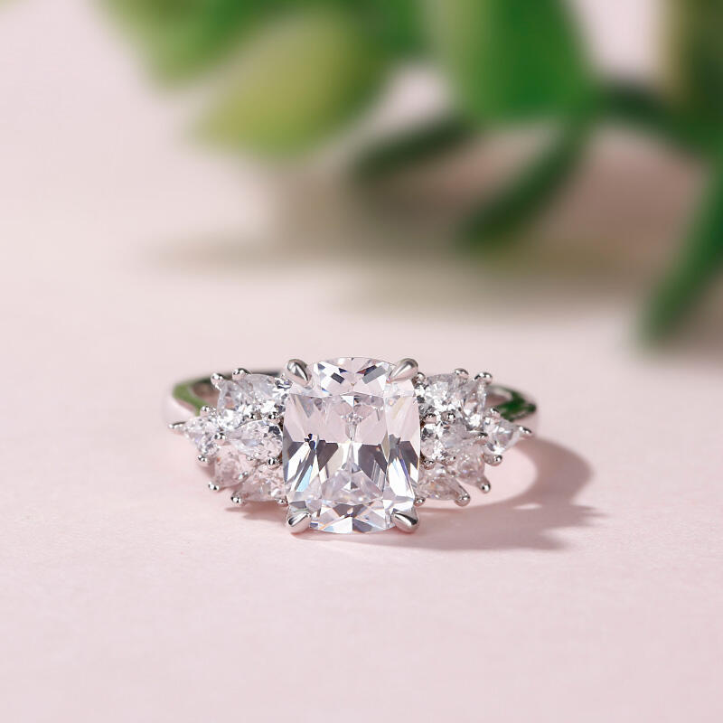 Jeulia Leaf Design Cushion Cut Sterling Silver Ring