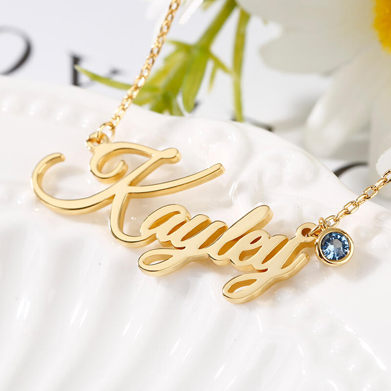 Jeulia "Love Yourself" Gepersonaliseerde Sterling zilveren naamketting met geboortesteen
