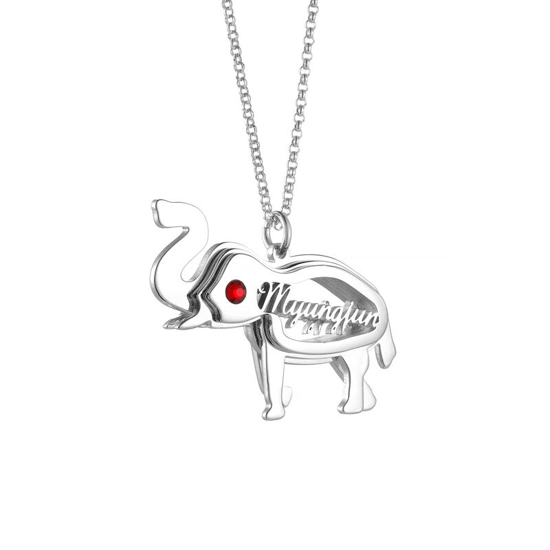 Jeulia Elephant Personalized Sterling Silver Necklace with Birthstone