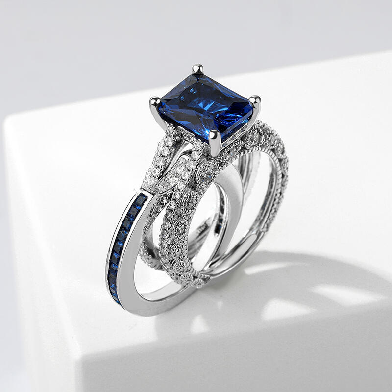 Jeulia Set De Anillo Intercambiable De Corte Radiante En Plata De Ley