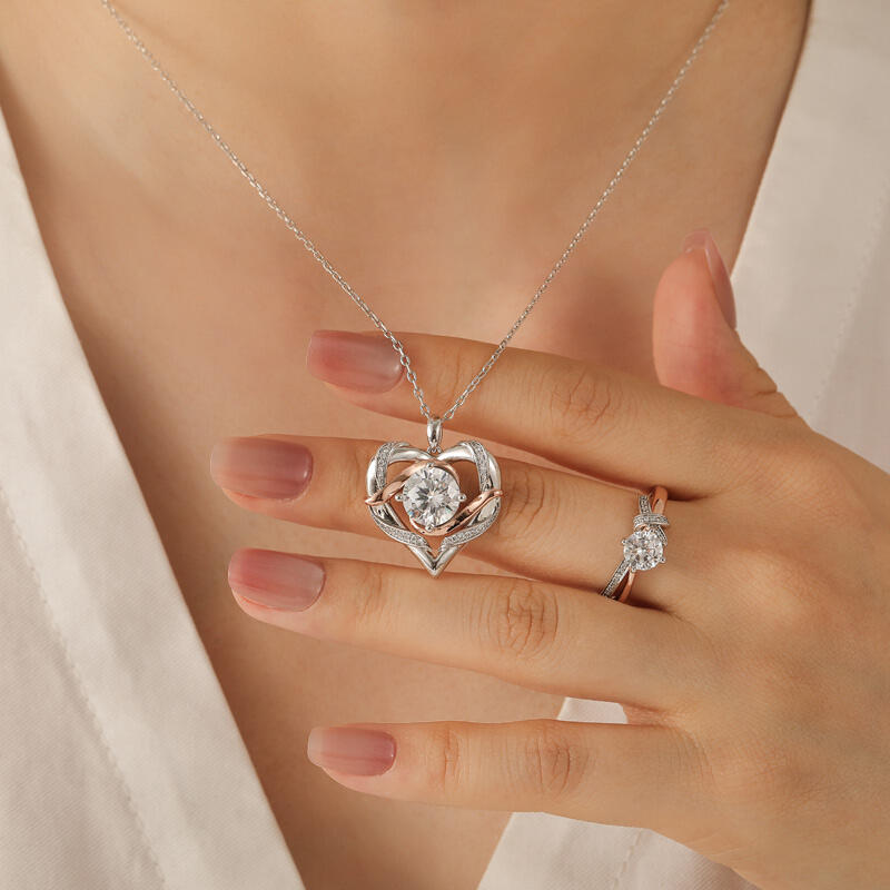 Jeulia Amore Custom Two Tone Heart Necklace