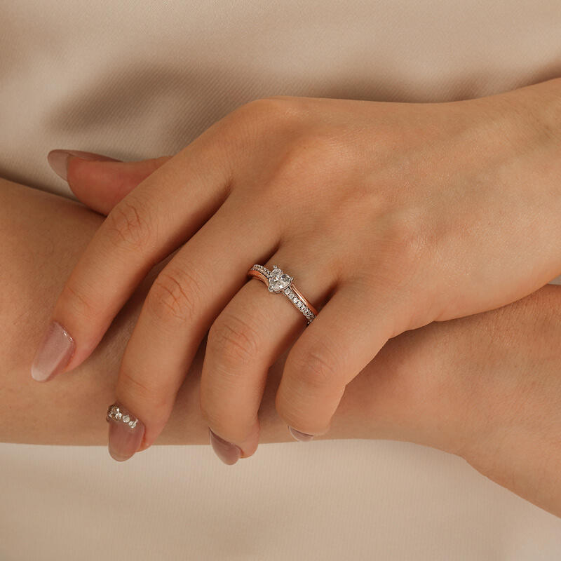 Jeulia Amore Bague Promesse Cœur Courbé Deux Tons en Argent Sterling
