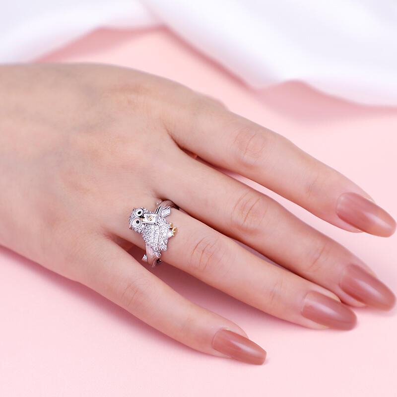 Anillo vintage clásico de plata de ley con forma de búho