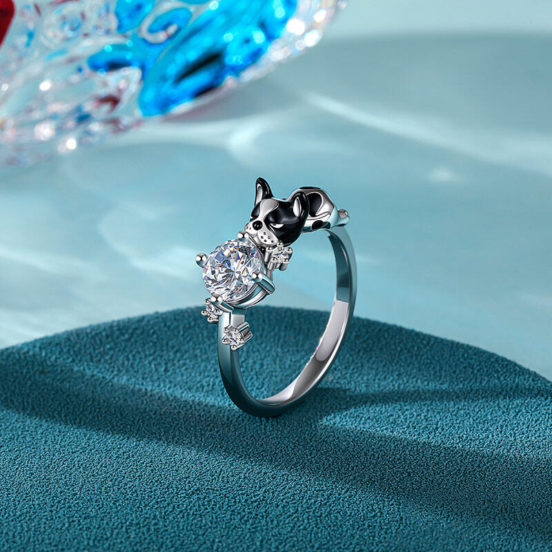 Jeulia Petland Sleeping Bulldog Fashion Ring Sterling Silver