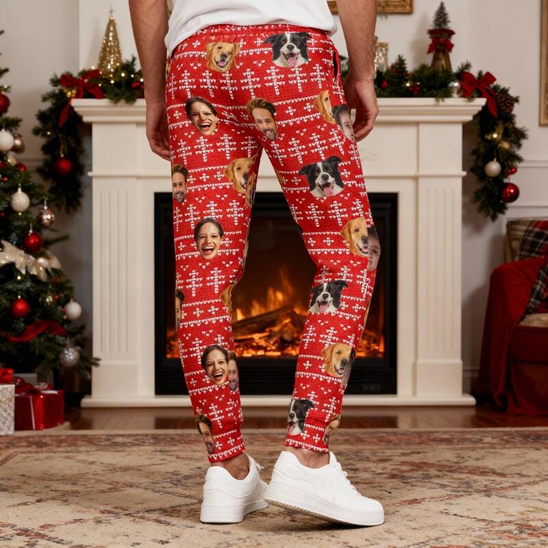 Personliga unisex-joggingbyxor med anpassad design med huvudfoto perfekt julklapp för familjen