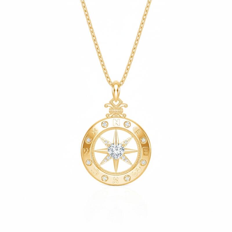 Jeulia Custom Engraved Compass Necklace with Heart Birthstone