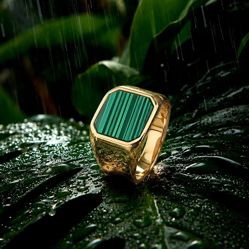 Gold Malachite Signet Ring